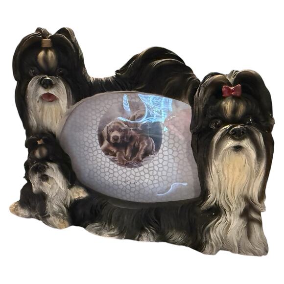 3D ShihTzu Dog Family Hand Painted Picture Frame Black White Hold 4x6 Photo NEW - Picture 1 of 15
